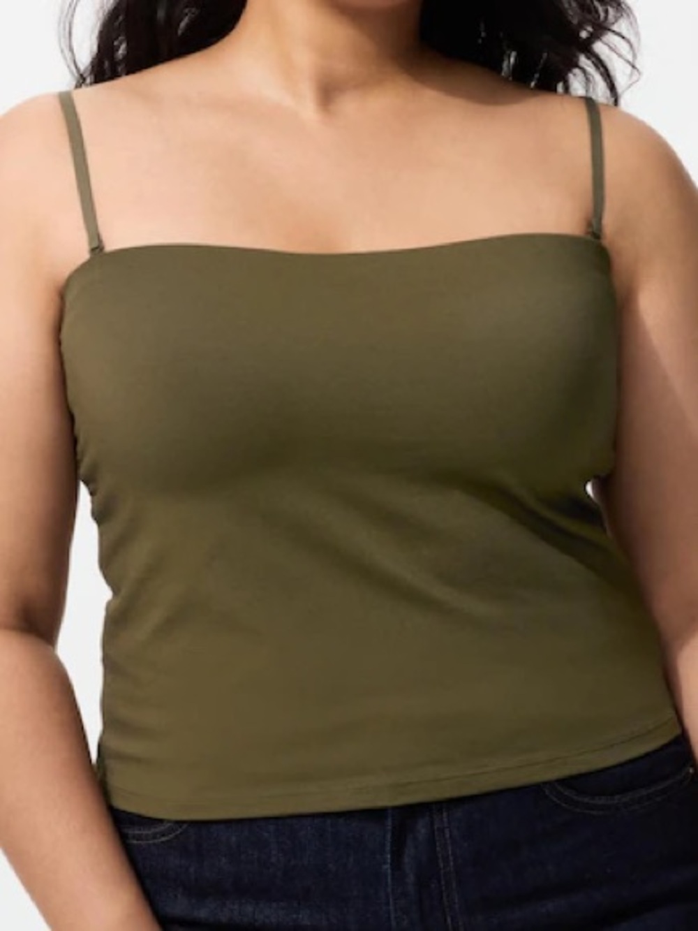 Uniqlo AIRism Olive Cropped Bra Tank Top Built-In Bra M EUC
